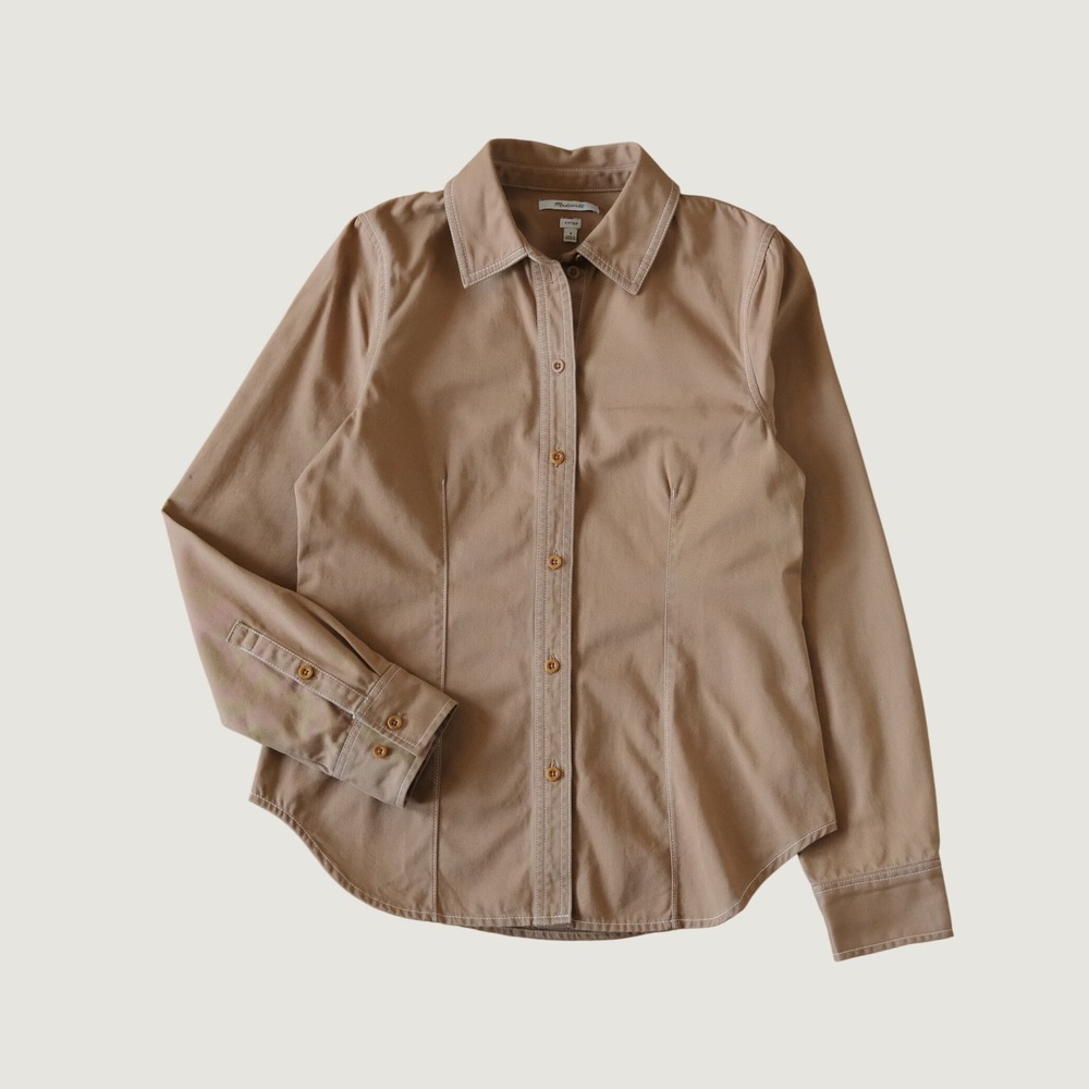Madewell‎ Darted Button Up Shirt Womens Brown Contrast Stitch Casual Small